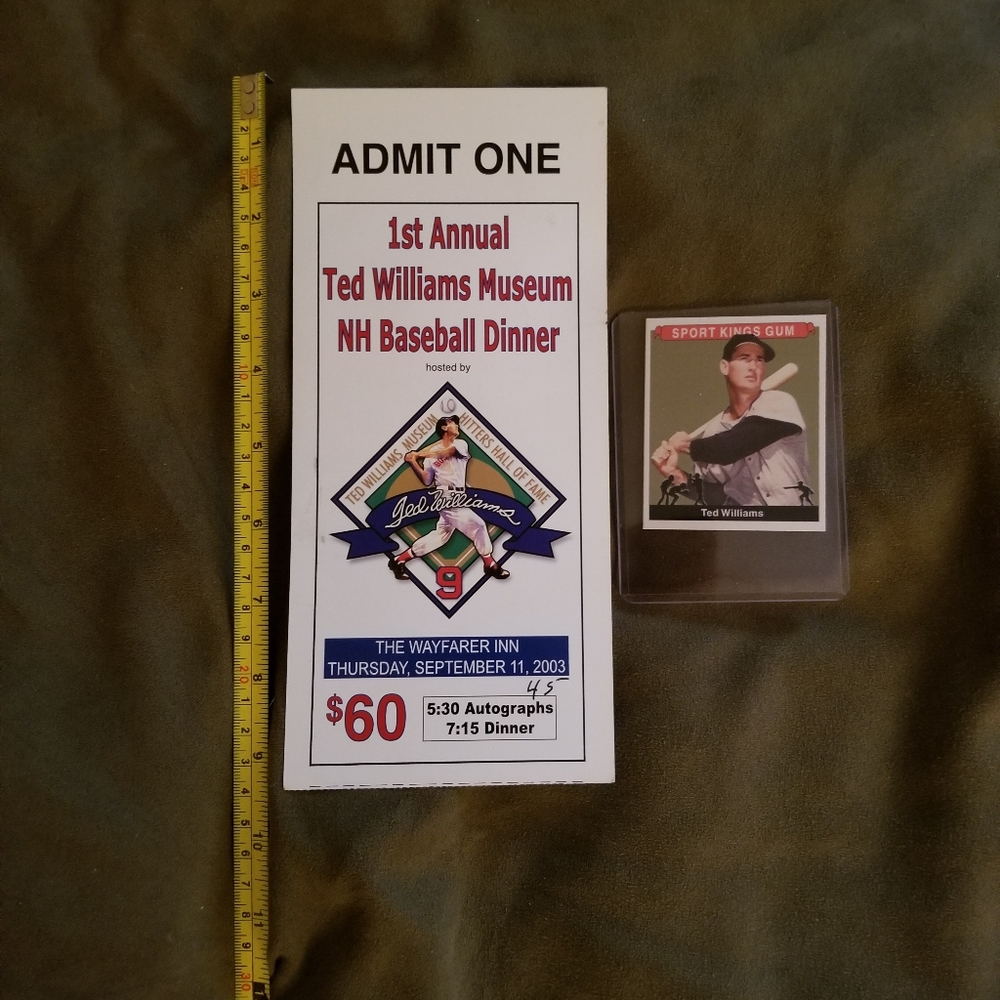 Ted Williams Museum Baseball Dinner Ticket and Card